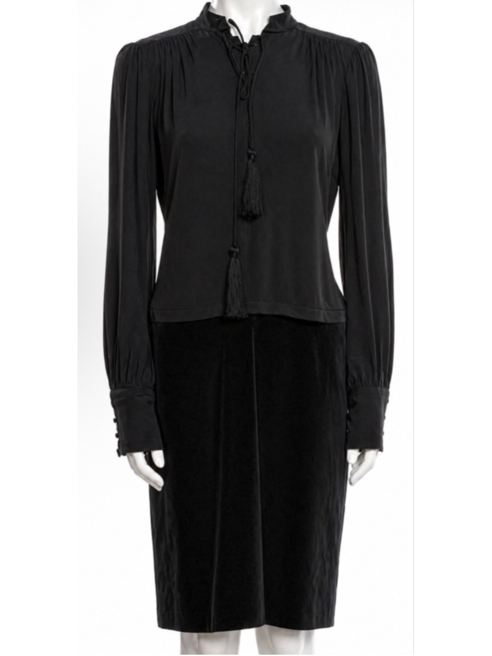 NWT Gucci Black Silk and Velvet Long Sleeve Knee-Length Dress Size 6